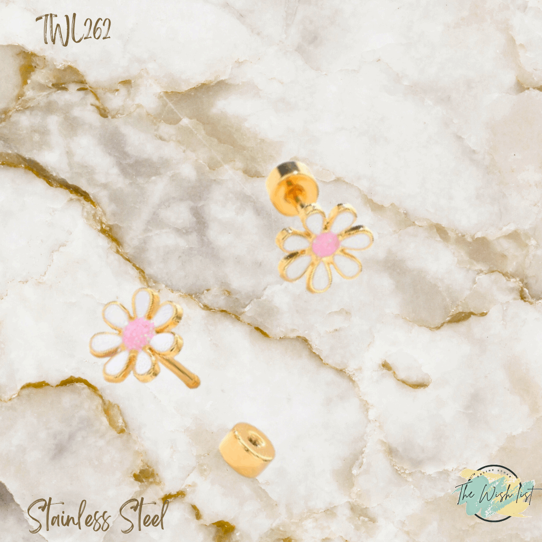 Flower Decor Stud Earrings - Stainless Steel