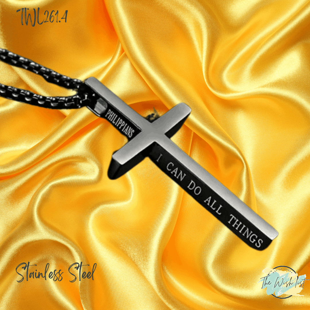 Cross Pendant Necklace With Slogan I Can Do All Things Necklace for Men - Stainless Steel