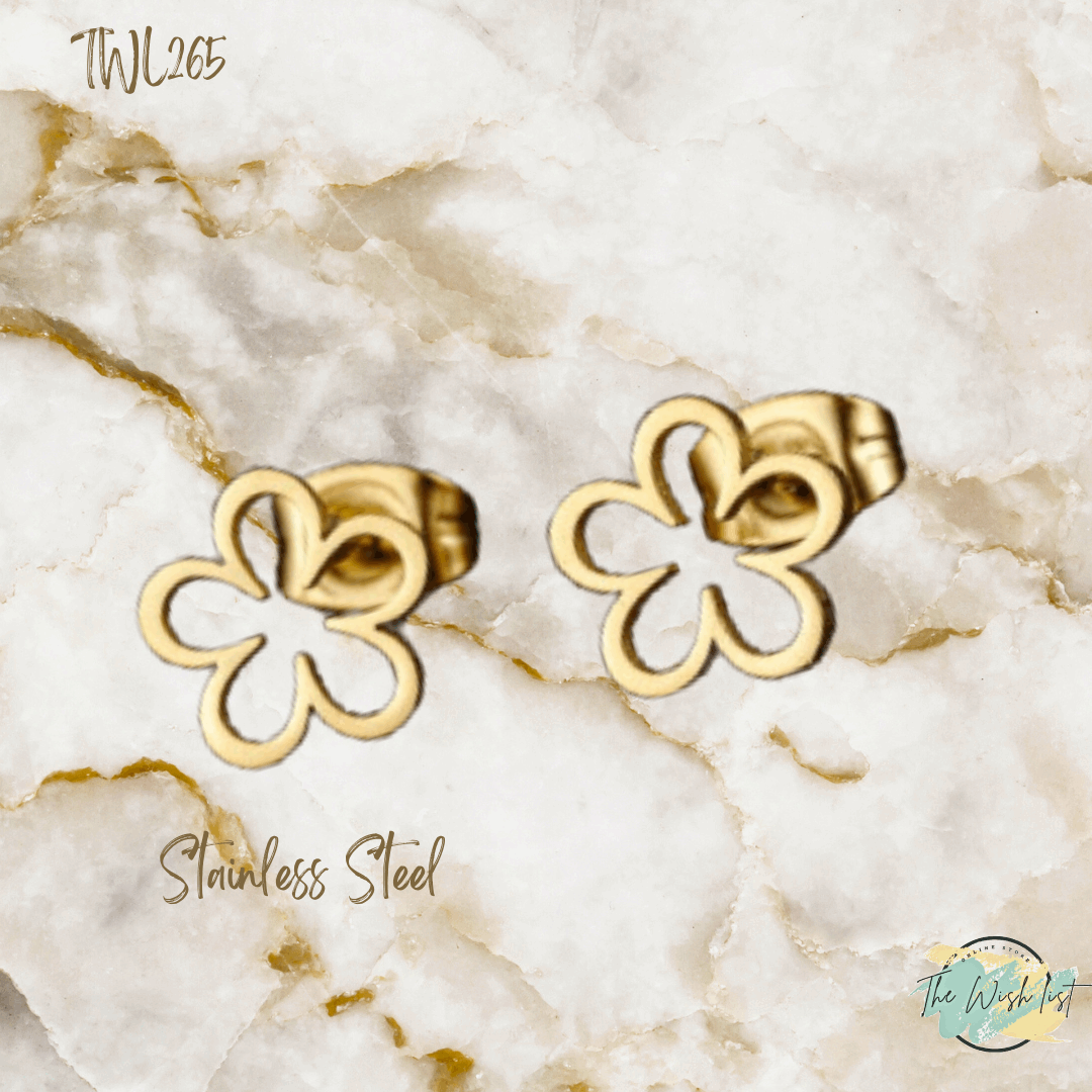 Flower Stainless Steel Stud earrings- Black, Rose gold, Gold, Silver