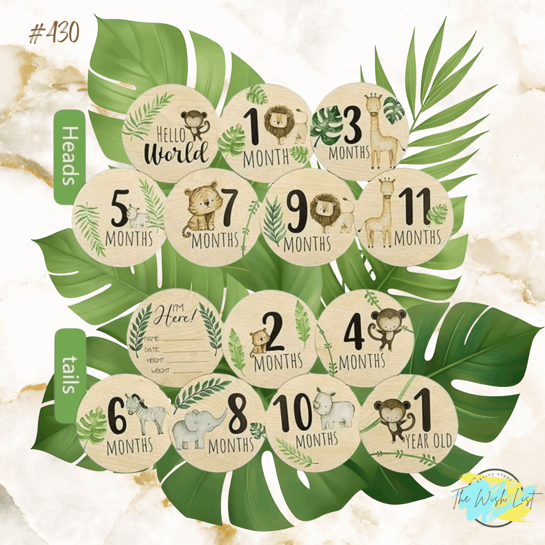 Wooden Baby Animal Print Milestone Cards