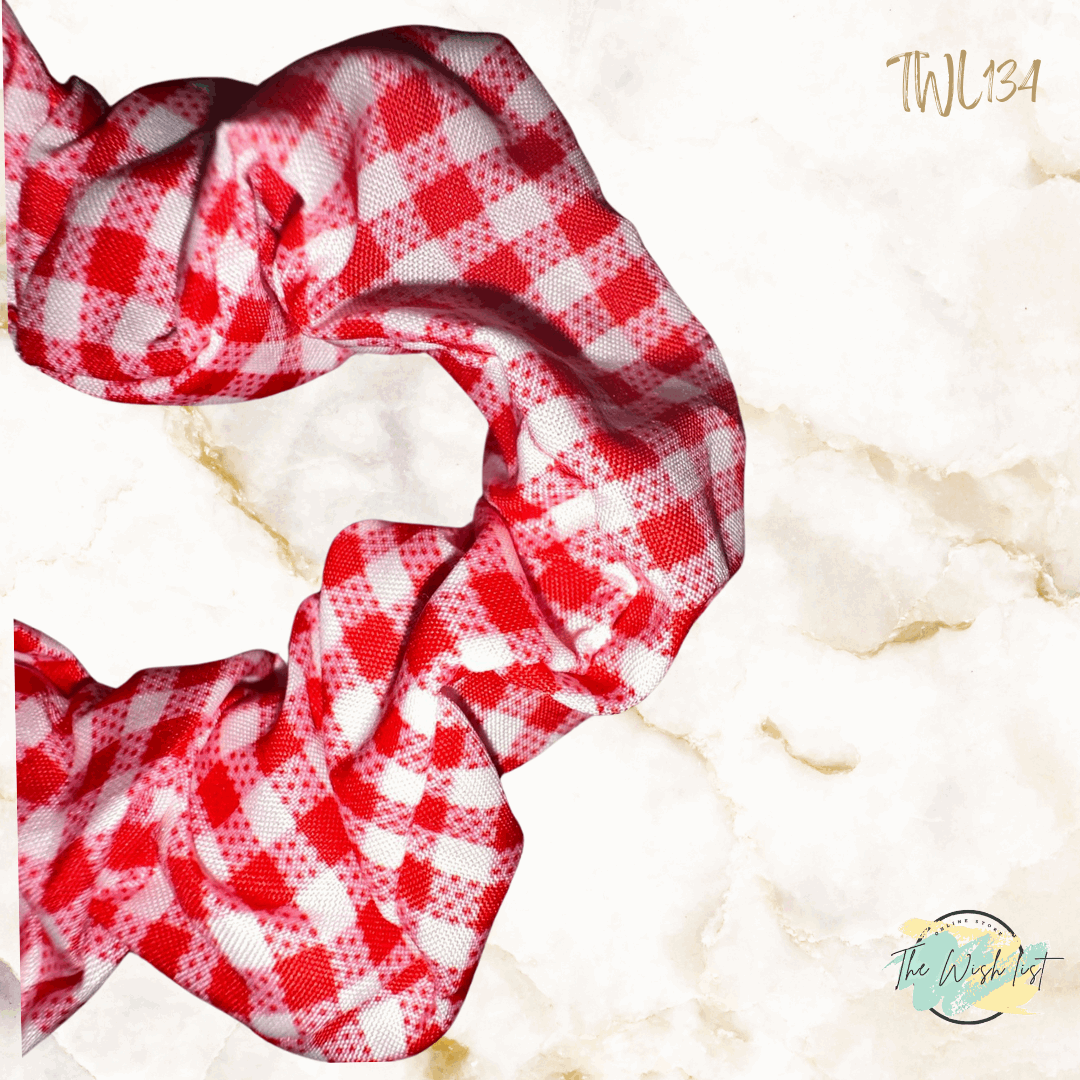 Red and White Plaid, Polka dot & Floral Pattern Scrunchies