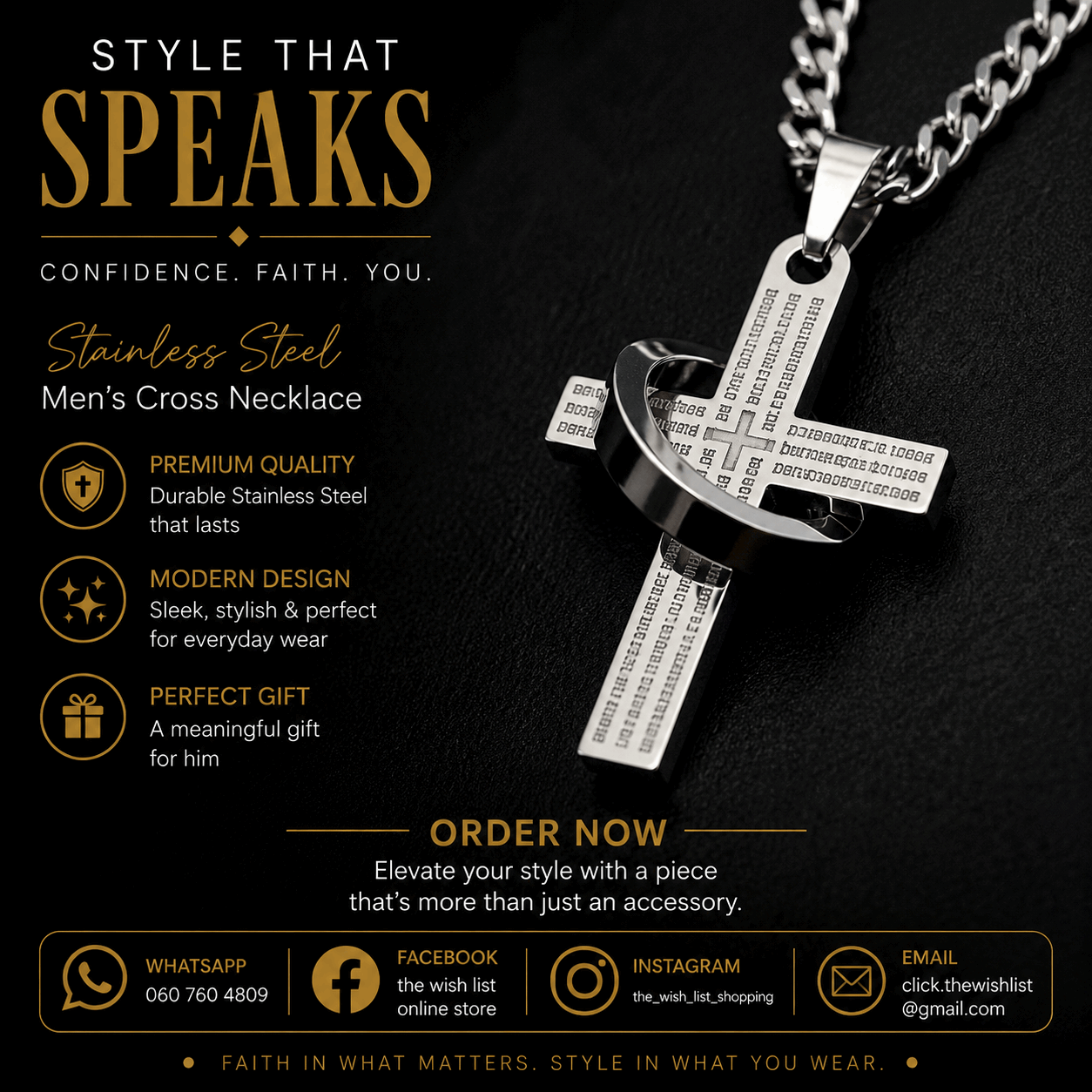 Men's Stainless Steel with wording and Crown