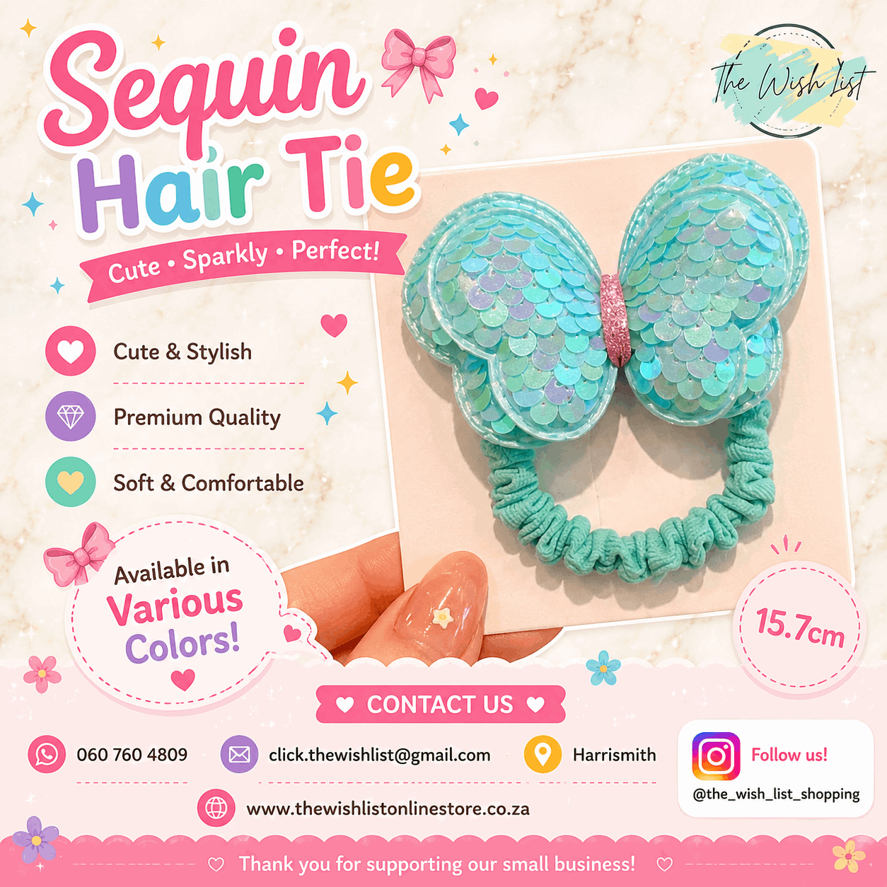 Butterfly Sequin Hair tie for Girls - Large