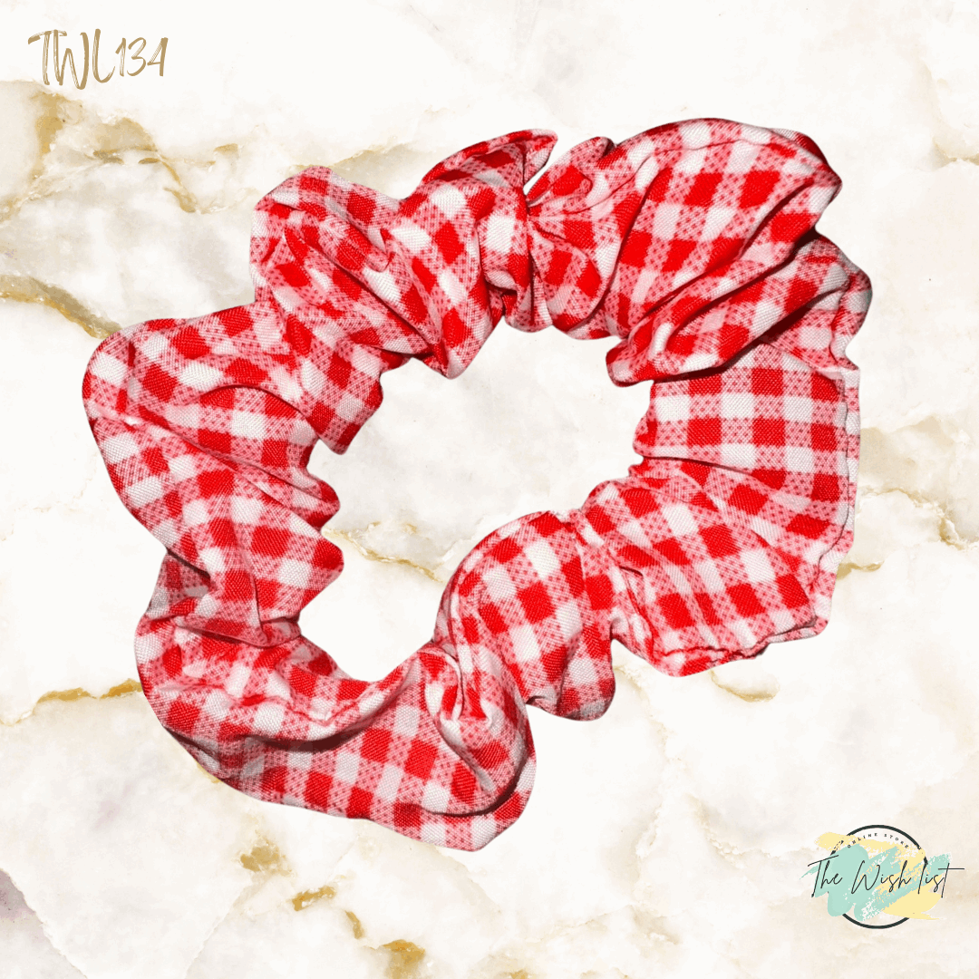 Red and White Plaid, Polka dot & Floral Pattern Scrunchies