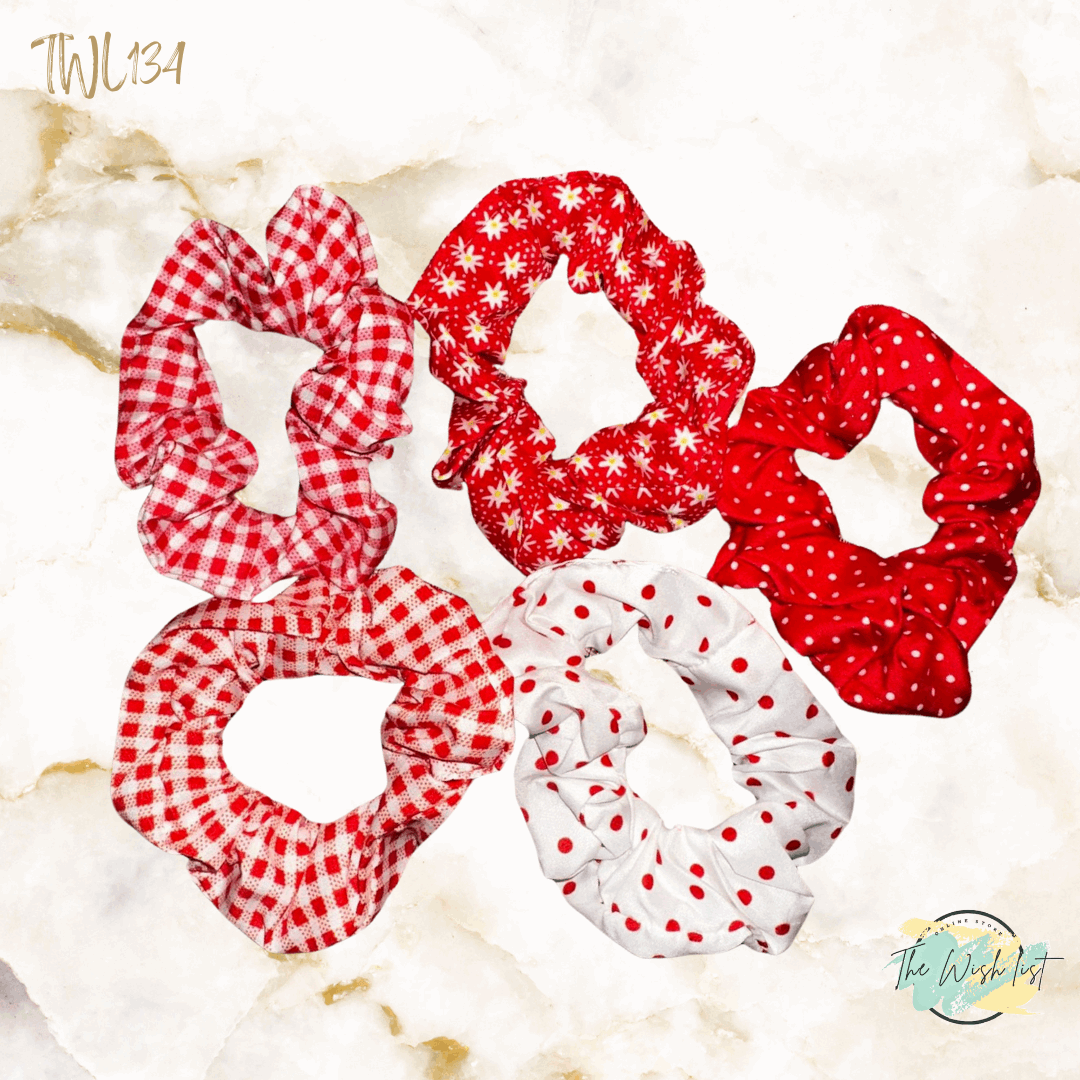 Red and White Plaid, Polka dot & Floral Pattern Scrunchies