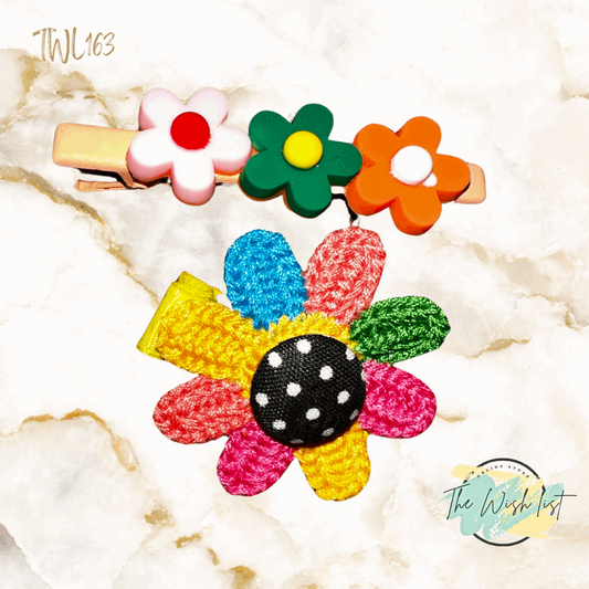 Colorful Knitted Flower Clip Set For Girls