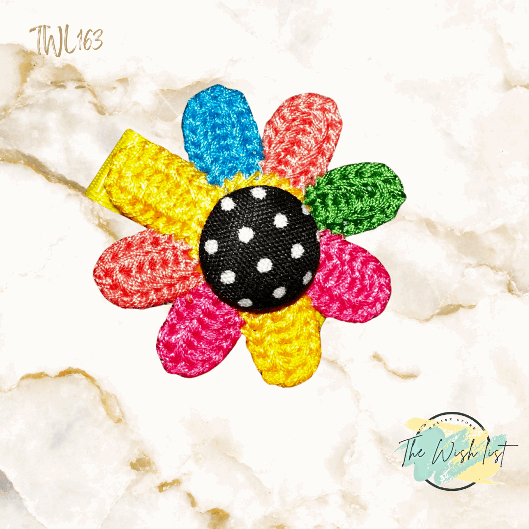 Colorful Knitted Flower Clip Set For Girls