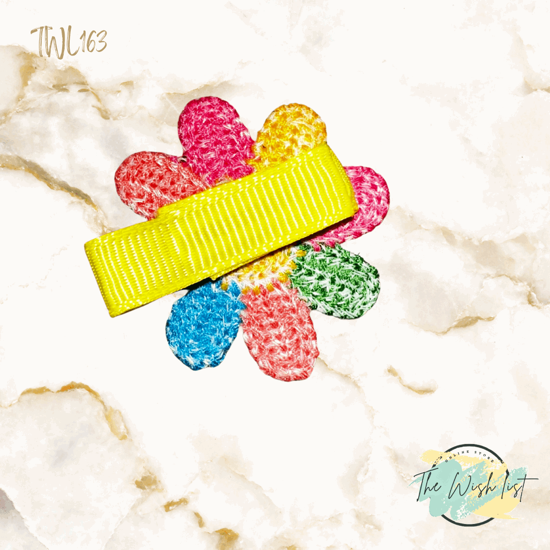 Colorful Knitted Flower Clip Set For Girls