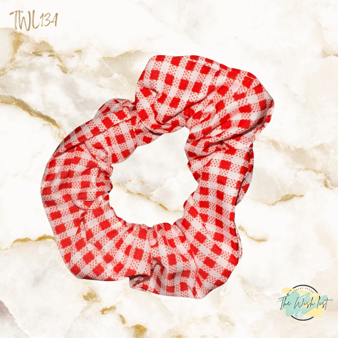 Red and White Plaid, Polka dot & Floral Pattern Scrunchies