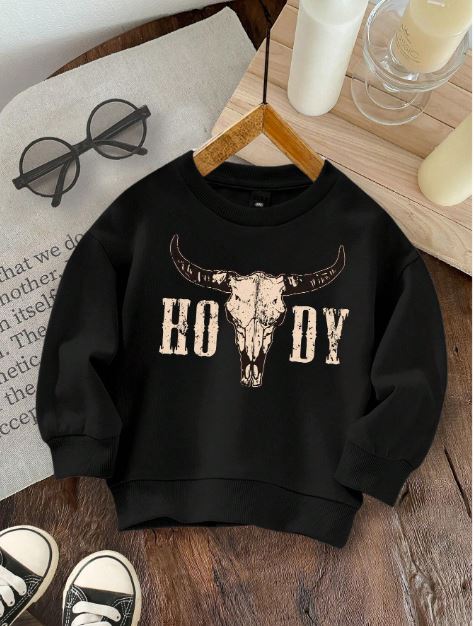 Baby Boy Casual Loose Fit Letter Graphic Soft Thick Round Neck Pullover Sweatshirt For Fall/Winter