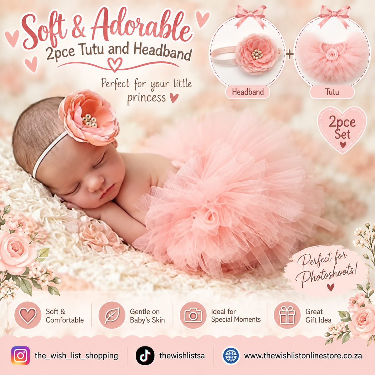 Newborn Baby Girls' Tulle Skirt And Headband Set baby Shower Gift - 2Pcs - Peach