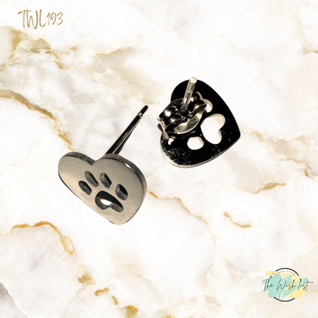 Heart hollow dog paw earrings - Stainless steel earrings