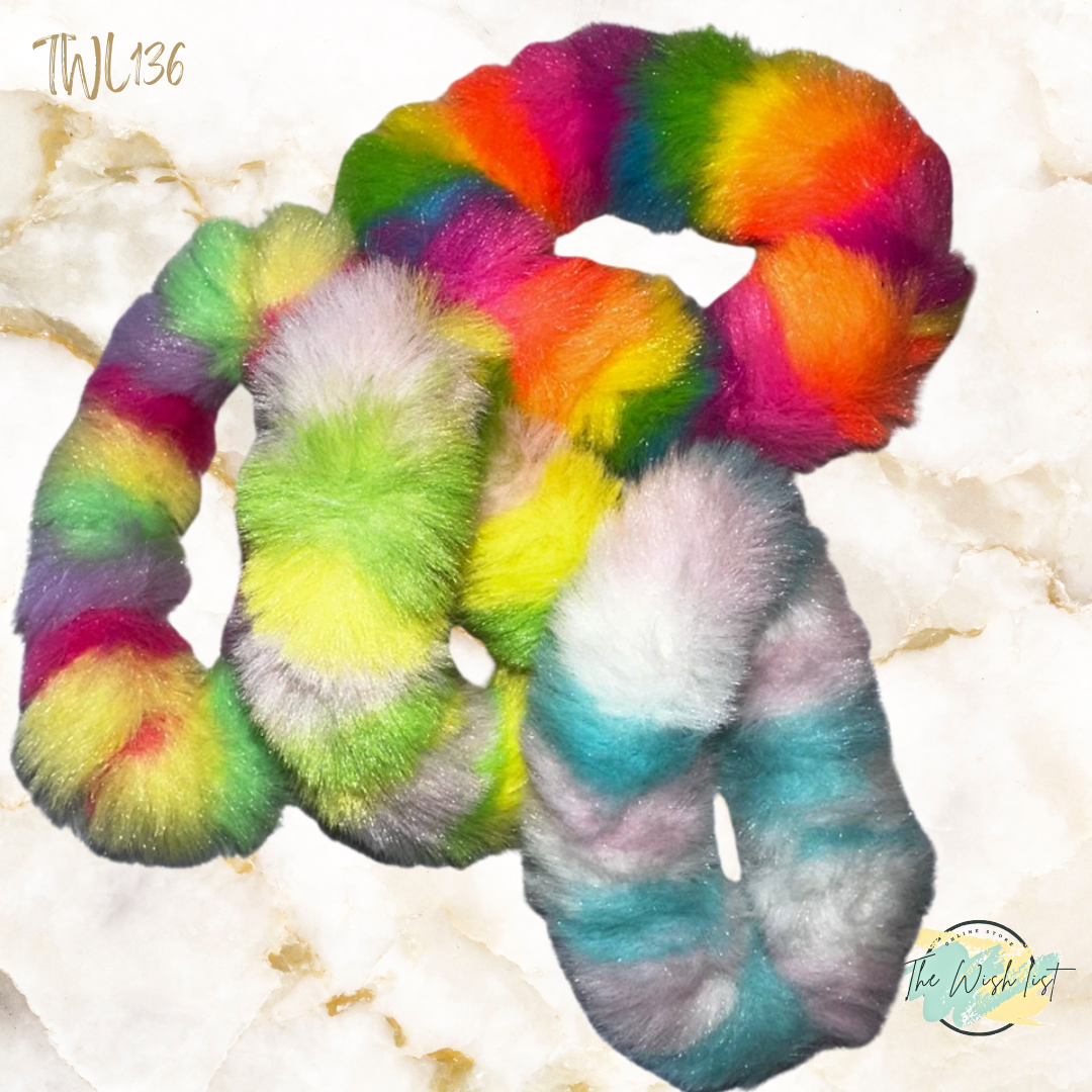 Neon Bright Block Colored Fluffy Scrunchies