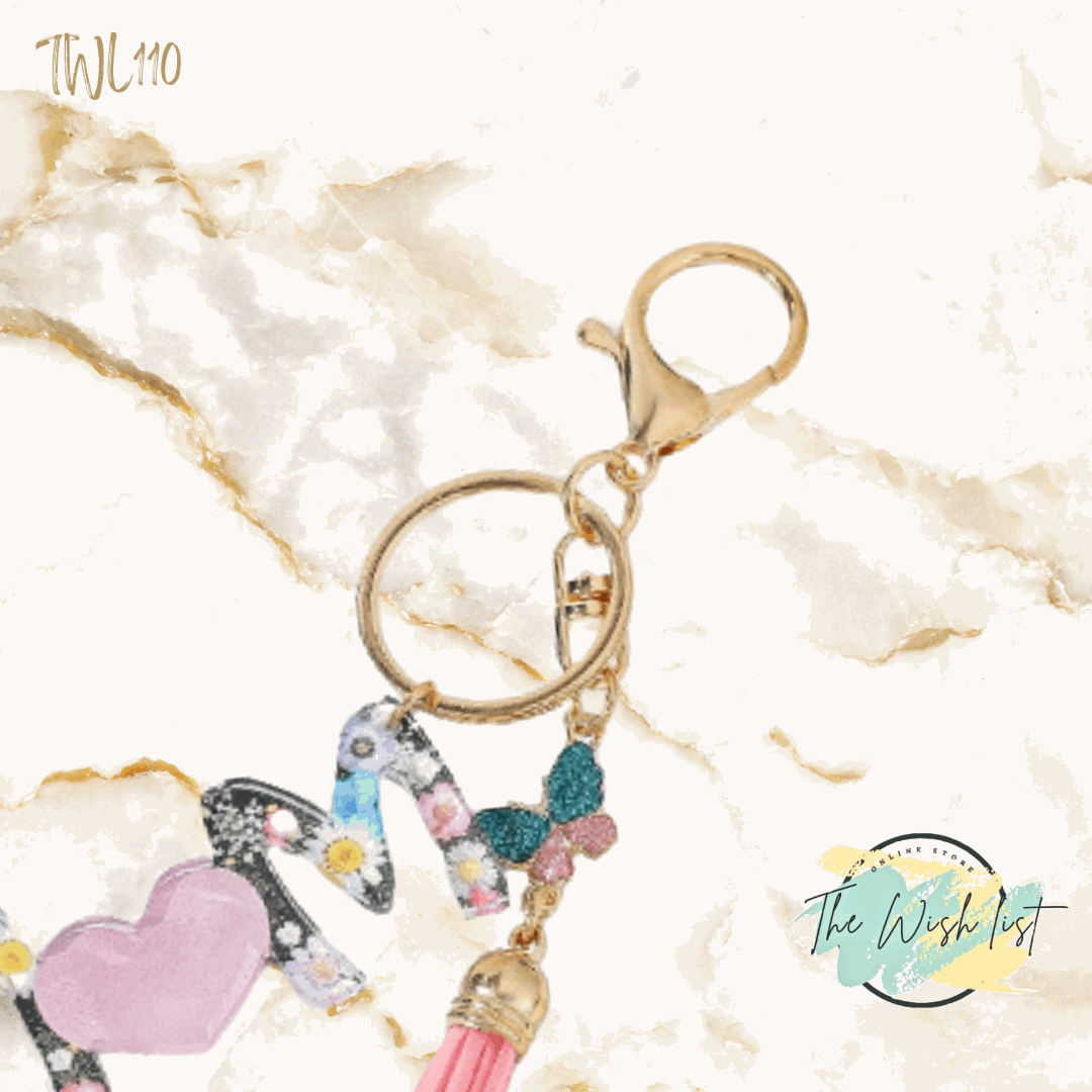 1Pce MOM acrylic Print Butterfly Tassel Keychain