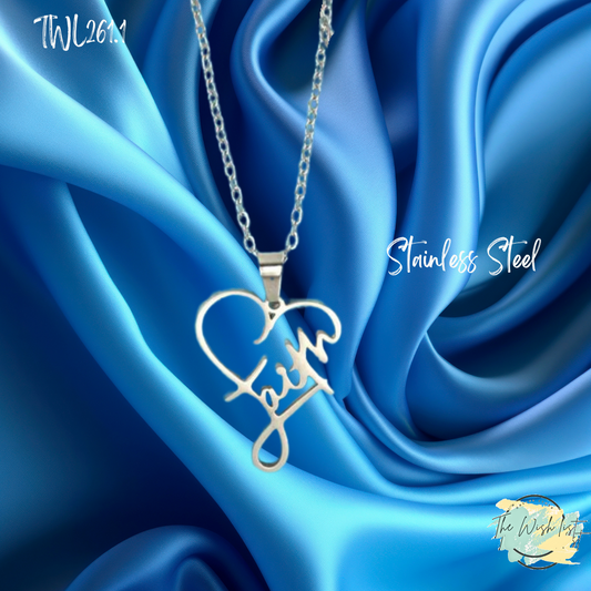 Heart Shaped Faith Pendants -Stainless Steel