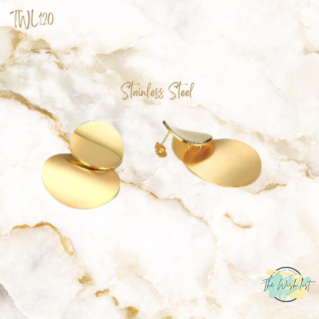 Classic Round Golden Drop Earrings- Stainless Steel