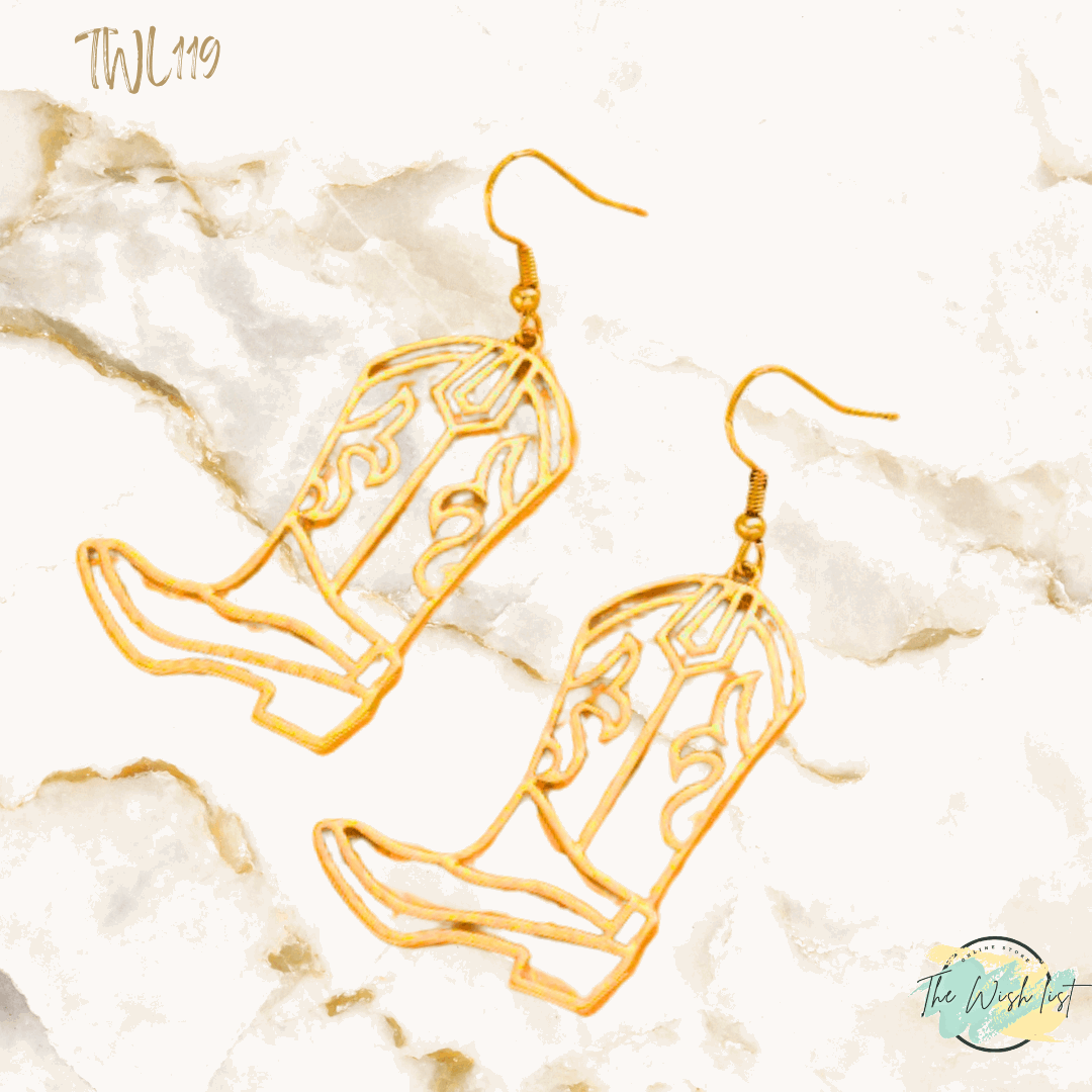 Classic Western Cowboy Boots Gold Earrings