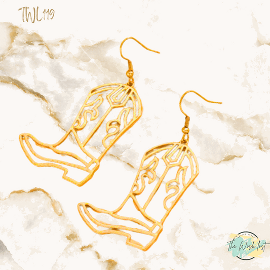 Classic Western Cowboy Boots Gold Earrings