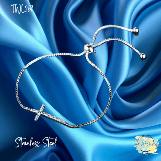 Cross Pendant Bracelet With Rhinestone For Women - Stainless Steel