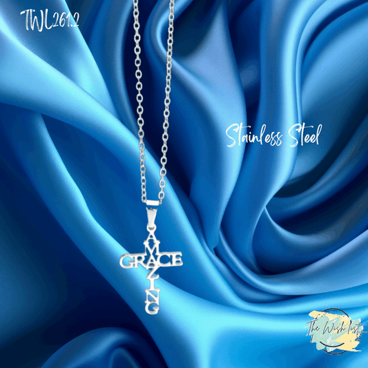 Amazing Grace Cross Necklace Pendants - Religious Stainless Steel