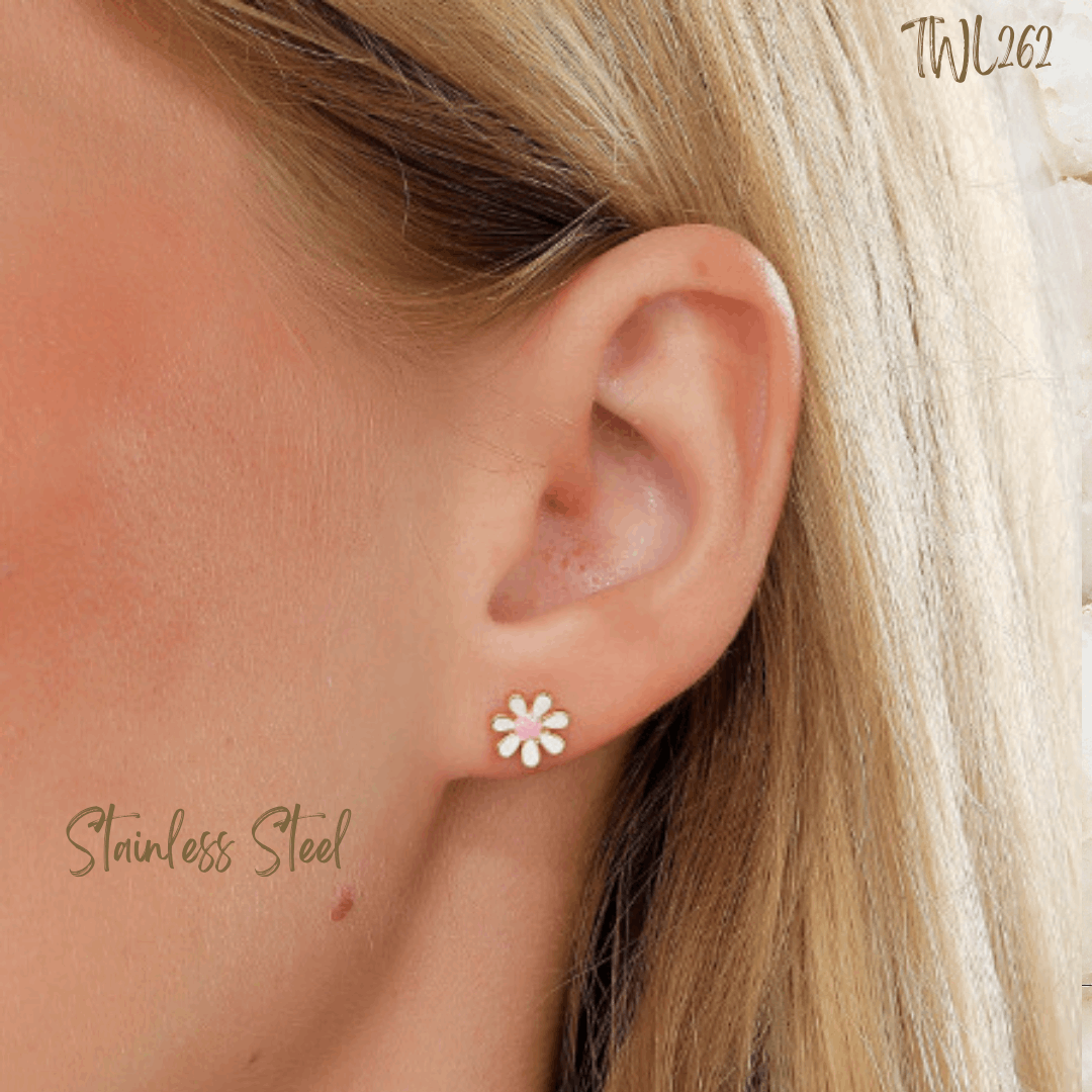 Flower Decor Stud Earrings - Stainless Steel