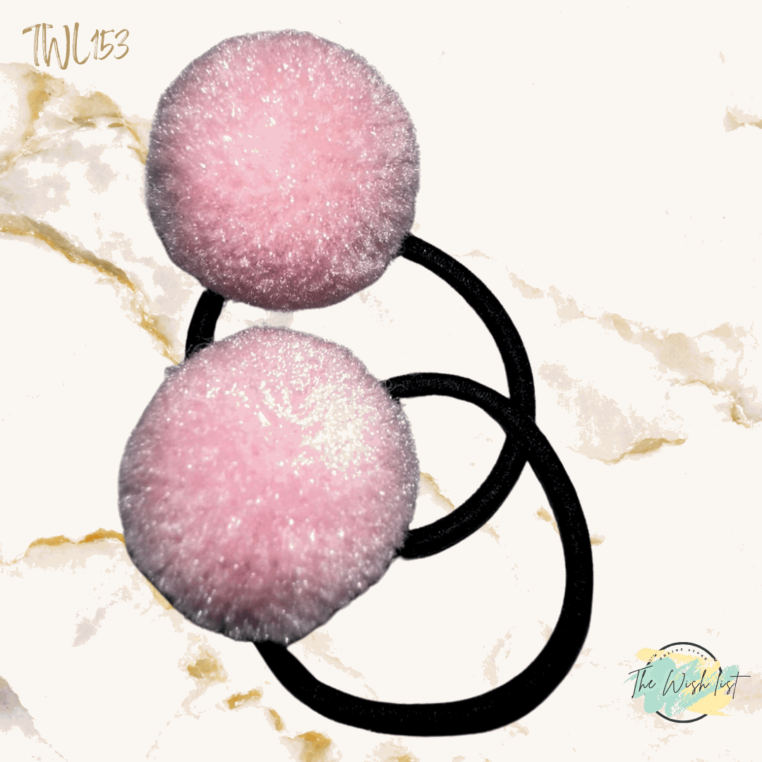 2Pce Fluffy Pom Poms Hair Tie for Girls