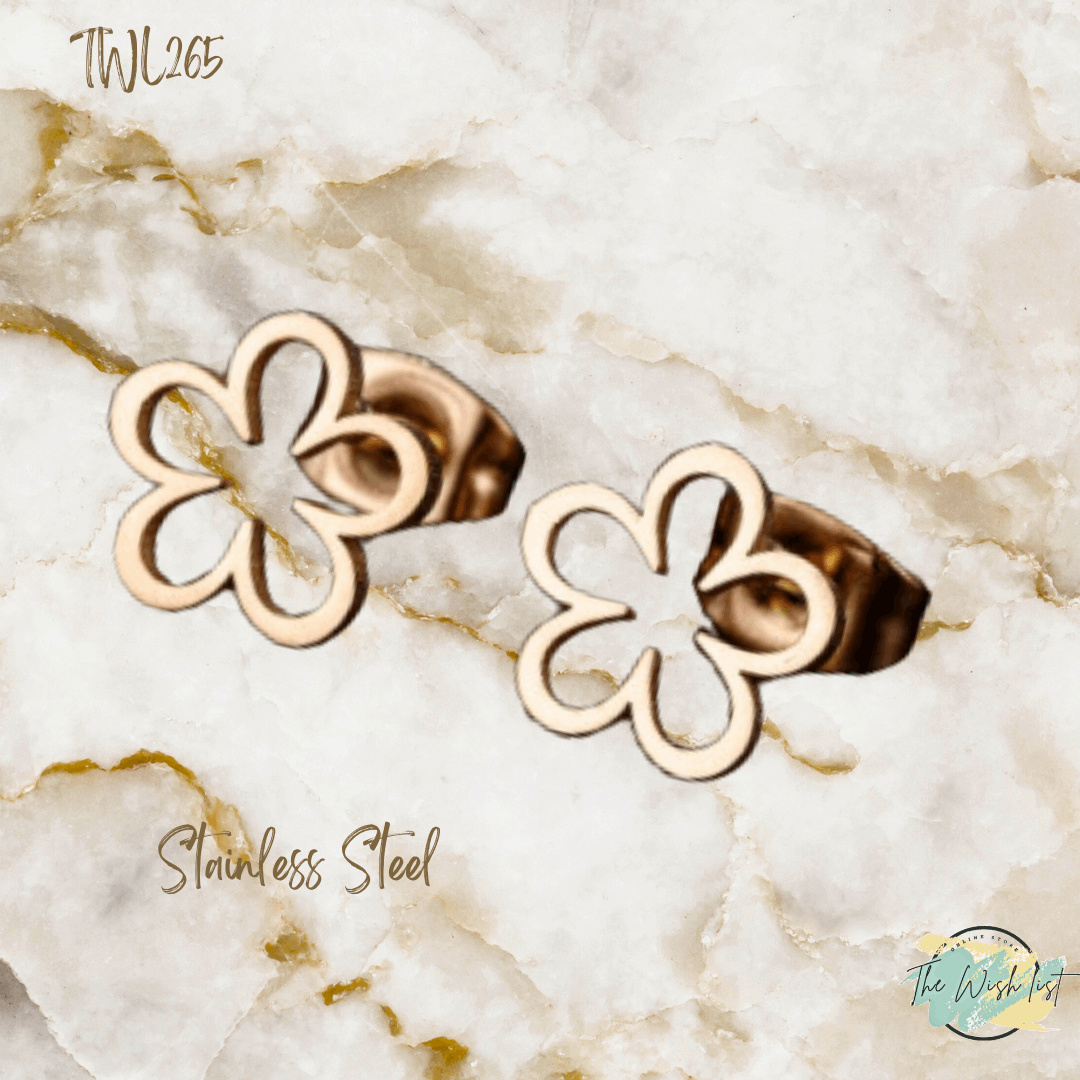 Flower Stainless Steel Stud earrings- Black, Rose gold, Gold, Silver