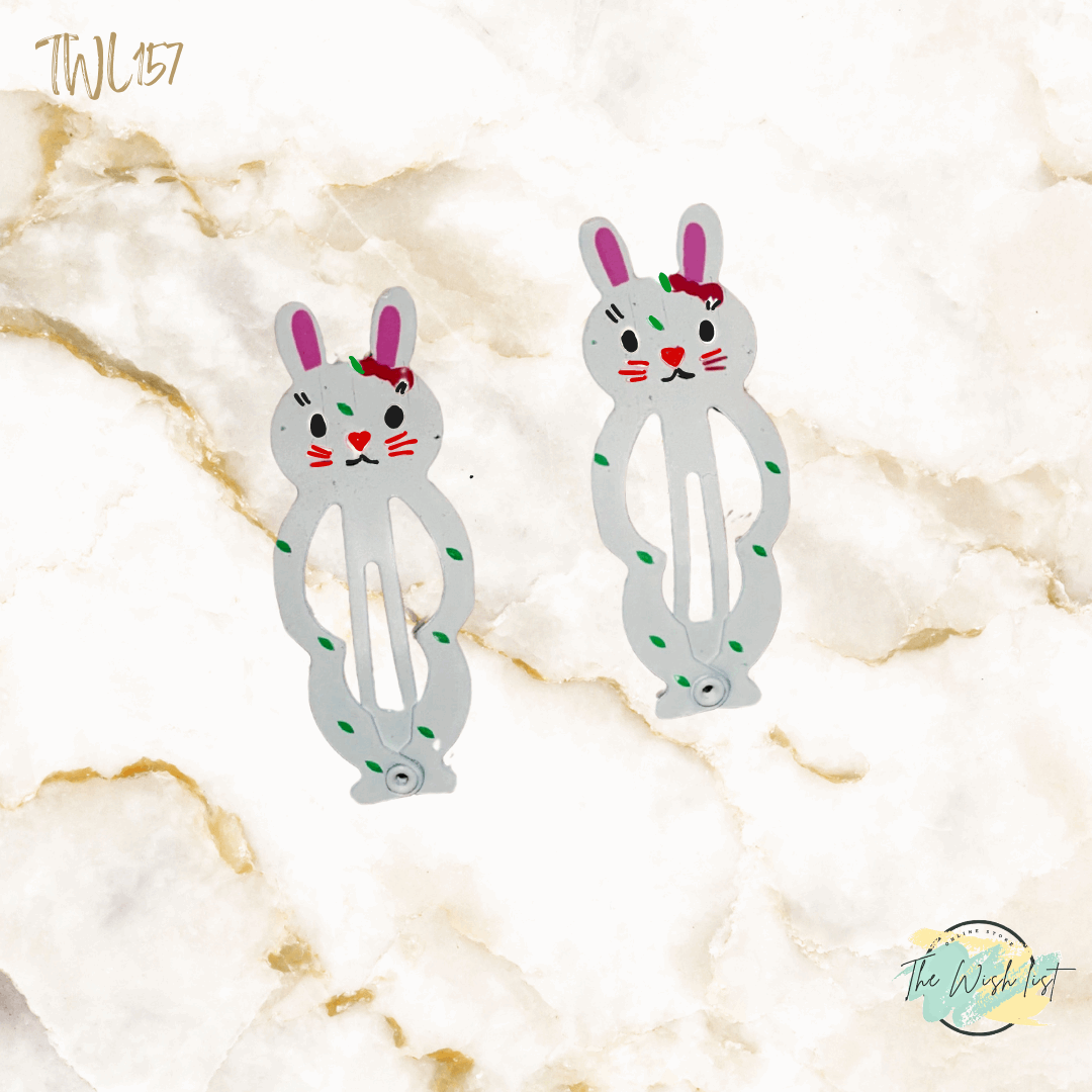 Traditional Rabbit Hair Clip For Girls - set of 2