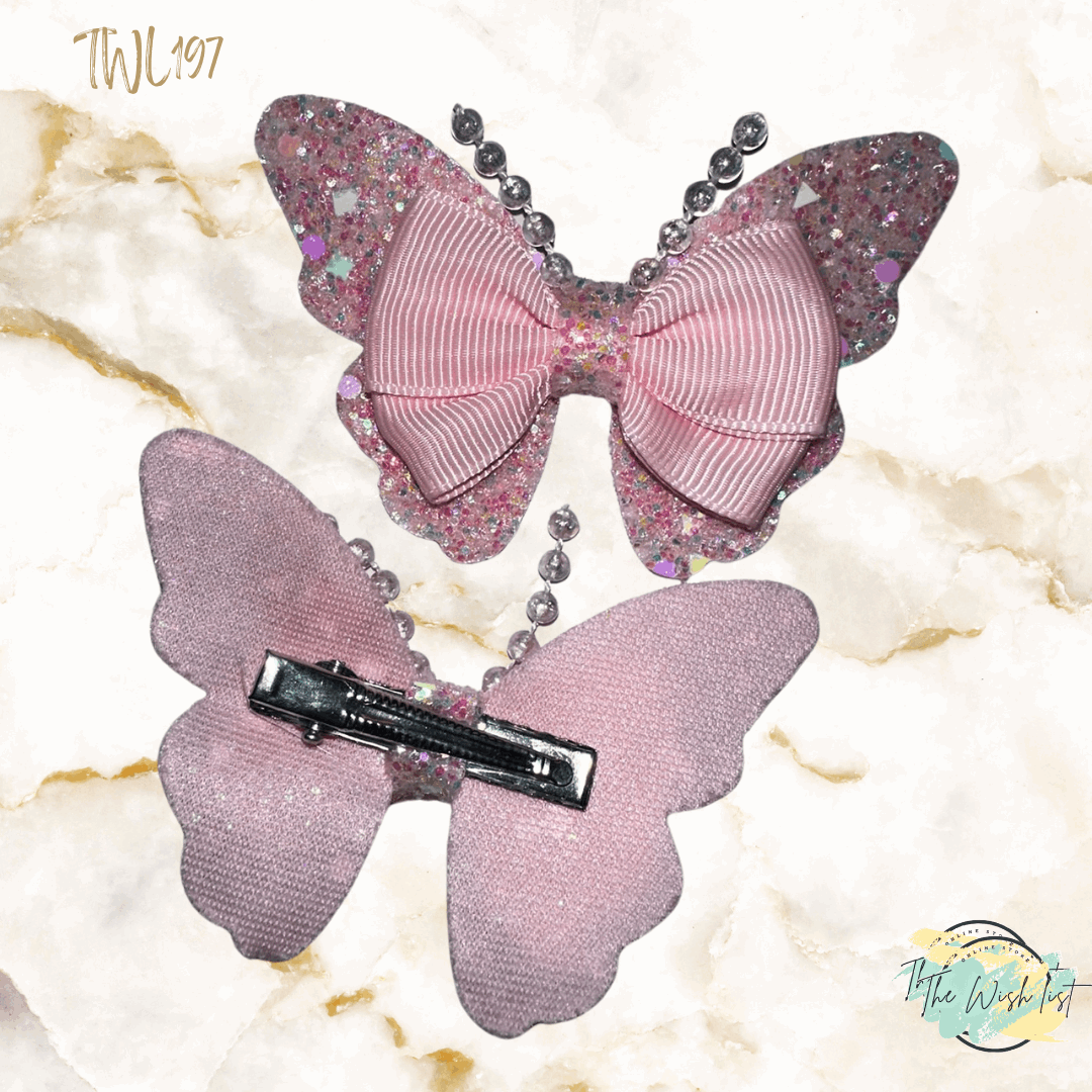 Girls Glitter Butterfly with pearls hair clip