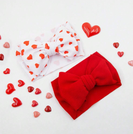 2pcs/Set Valentine'S Day Style Handmade Large Bow Hair Accessories For Kids, Red Print Baby Girl Fabric Headbands