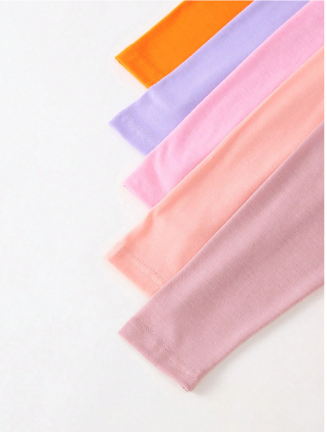 10pcs/Set Young Girl Casual Solid Color Lightweight Soft Knit Fabric Long Sleeve T-Shirt And Pants 2 Pieces Outfit, Autumn/Winter
