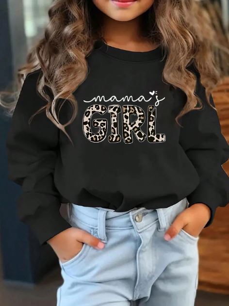 Young Girl Casual Loose Fit Leopard Print Letter Graphic Sweatshirt - Red, White, Black