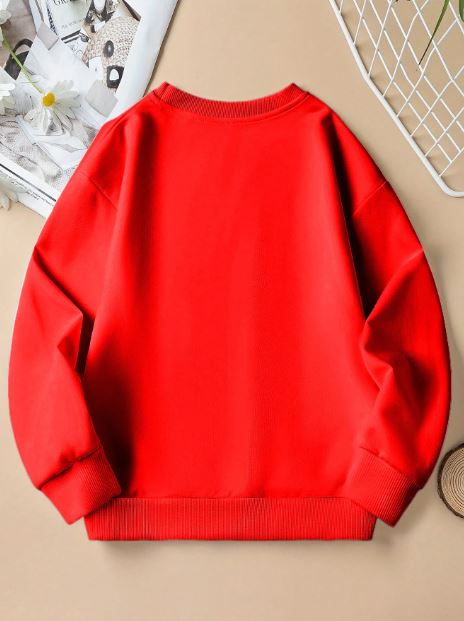 Young Girl Casual Loose Fit Leopard Print Letter Graphic Sweatshirt - Red, White, Black