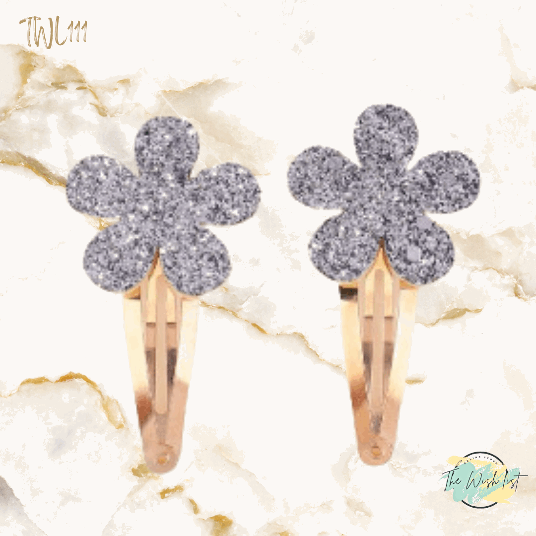 2 Pce Gradient Glitter Hair Clips, Simple And Sweet Style