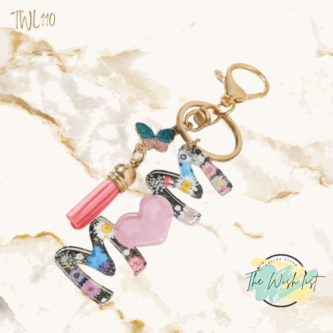1Pce MOM acrylic Print Butterfly Tassel Keychain