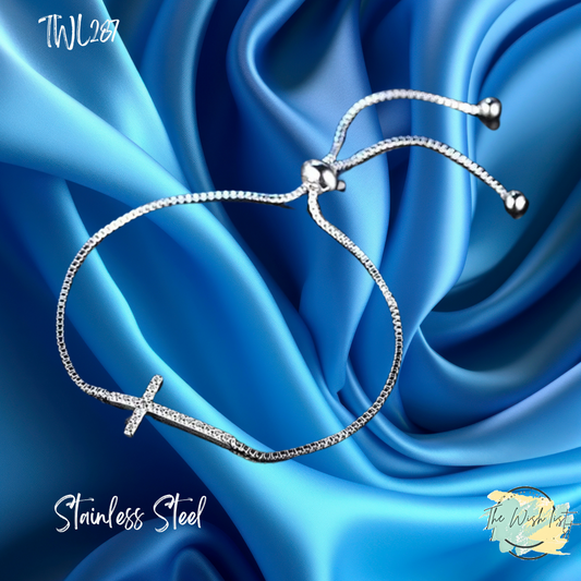 Cross Pendant Bracelet With Rhinestone For Women - Stainless Steel
