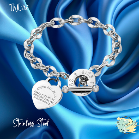 Classic Heart Engraved Toggle Clasp Chain Bracelet -Titanium Steel