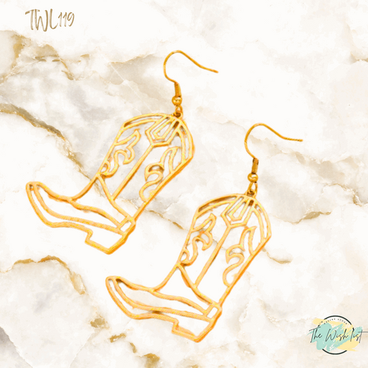 Classic Western Cowboy Boots Gold Earrings
