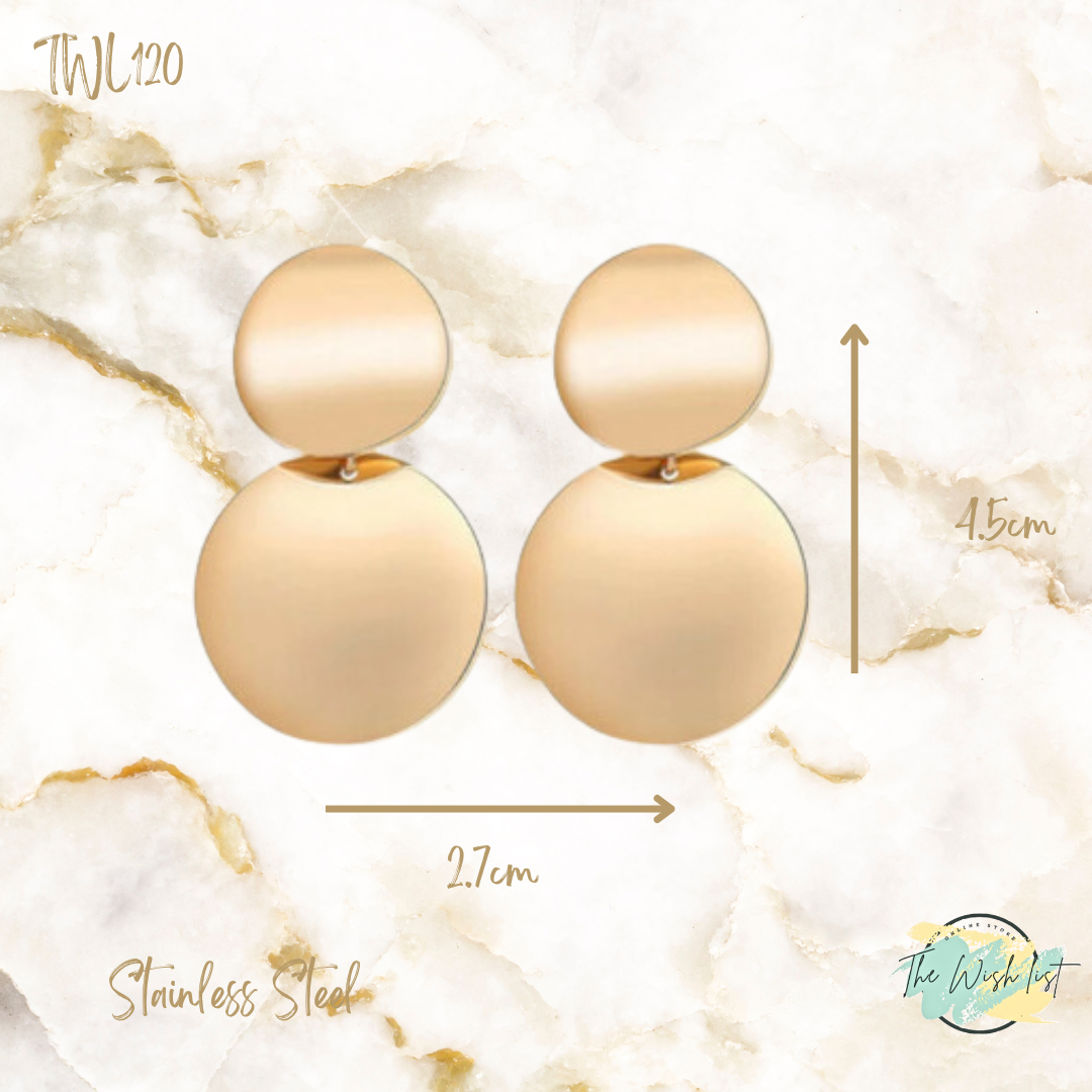 Classic Round Golden Drop Earrings- Stainless Steel