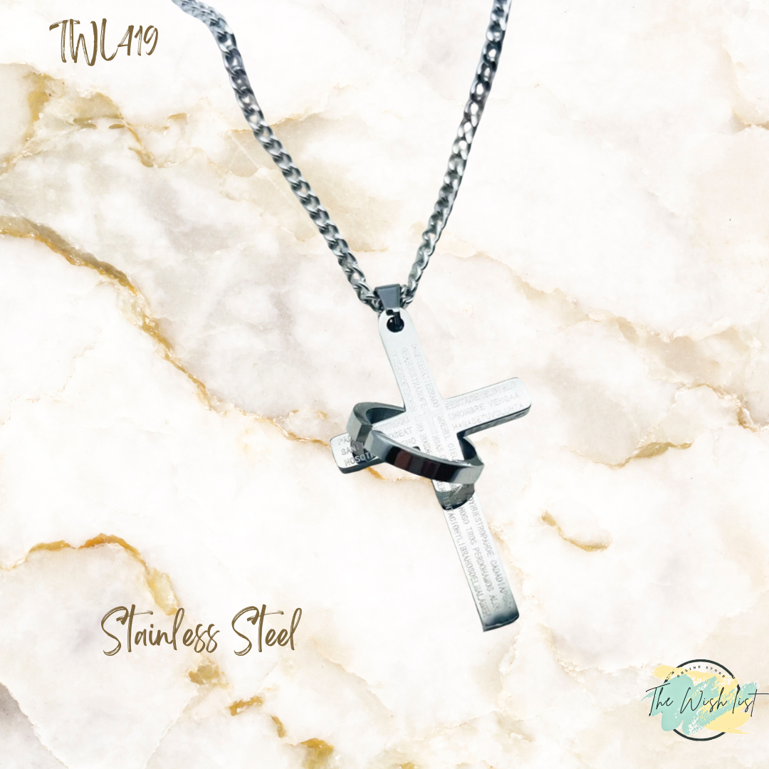 Men's Stainless Steel with wording and Crown