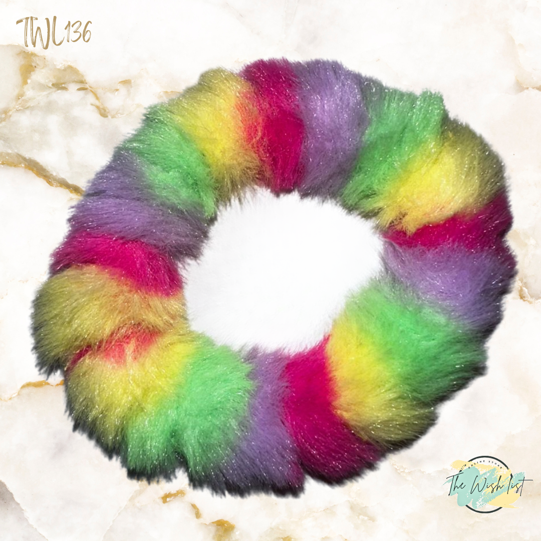 Neon Bright Block Colored Fluffy Scrunchies