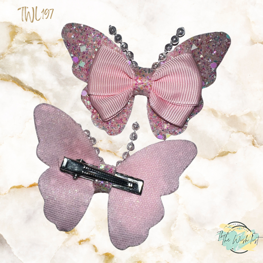 Girls Glitter Butterfly with pearls hair clip