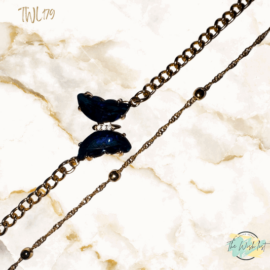 2 Pce Rhinestone Blue Butterfly bracelet set