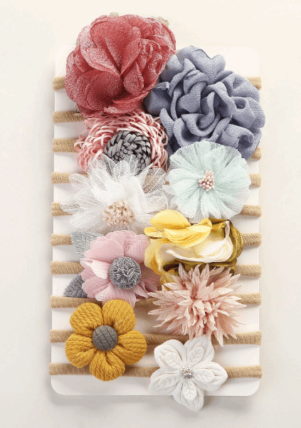 10pcs Baby Assorted Color Flower Decor Hair Band