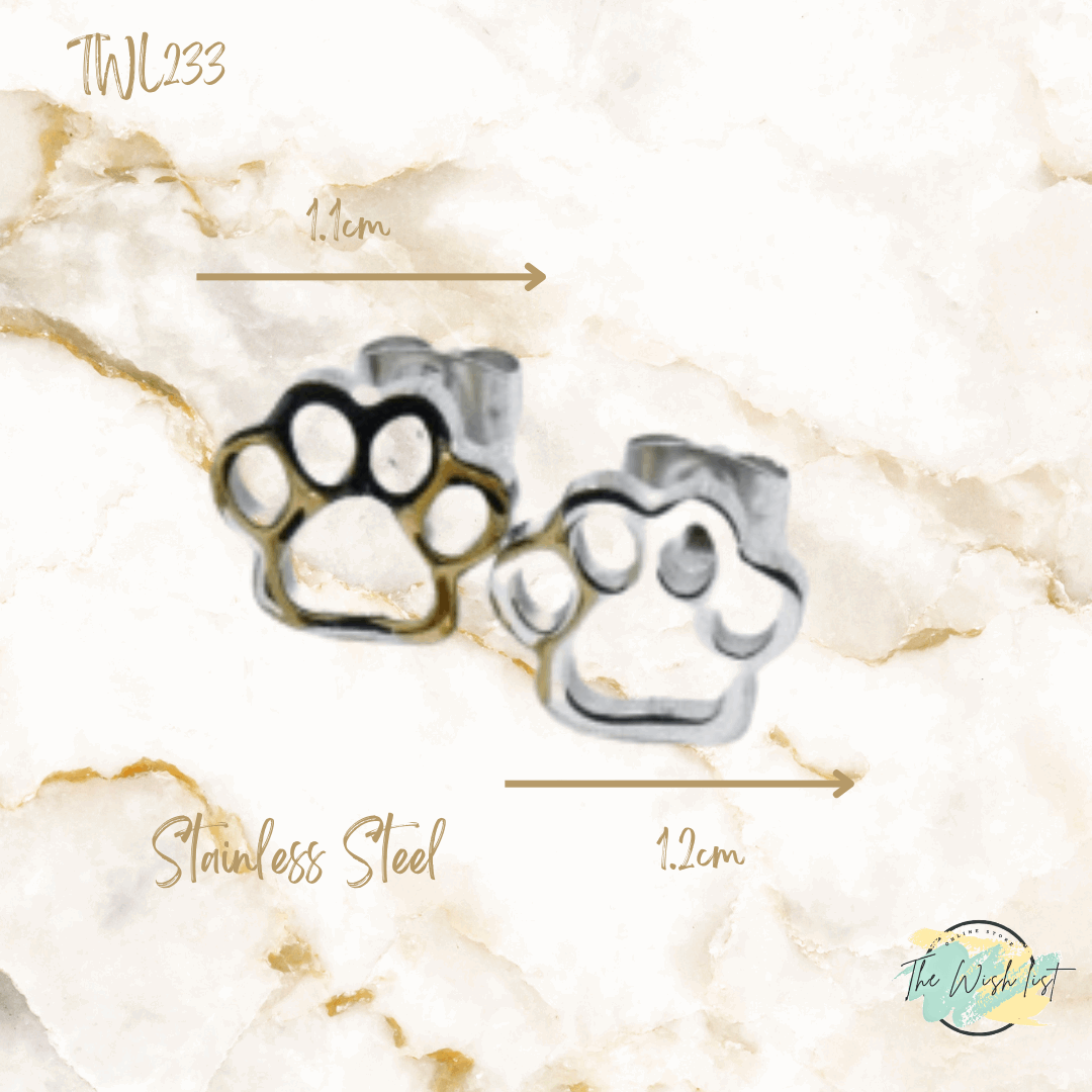 Paw design Stainless steel stud earrings - Gold, Silver, Black