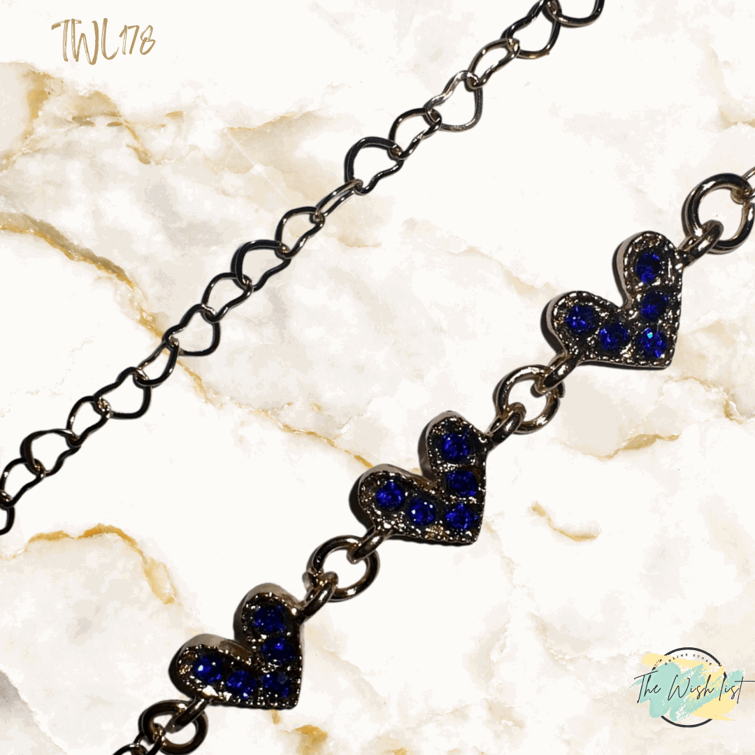 2Pcs Delicate Heart shape bracelet set with blue rhinestones