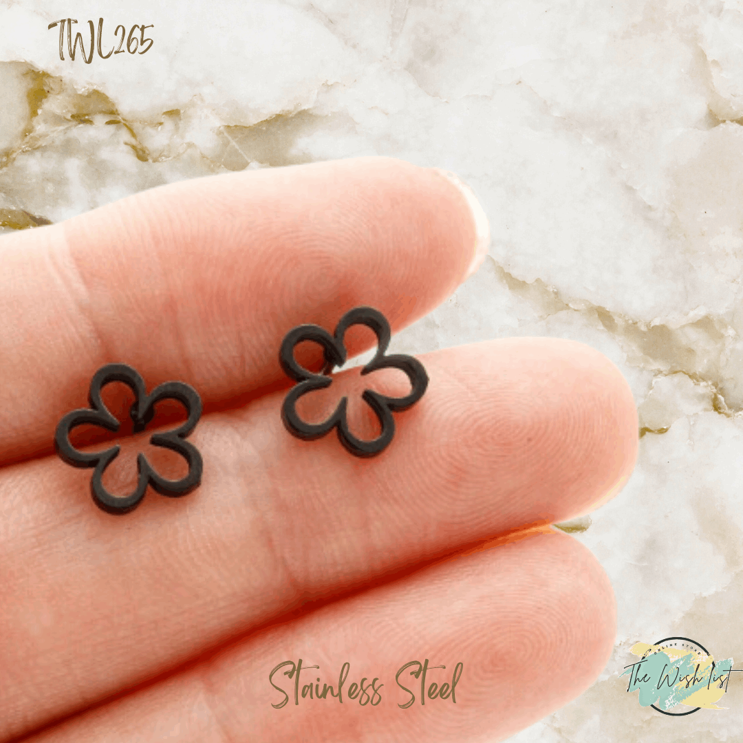Flower Stainless Steel Stud earrings- Black, Rose gold, Gold, Silver
