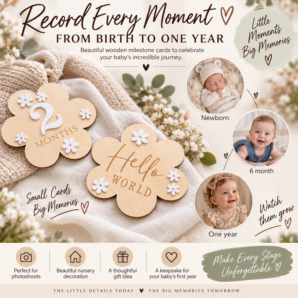 Newborn Baby Monthly Milestone Wooden Flower Plaque For 1-12 Months Birthday Photography Props Baby Shower Gifts