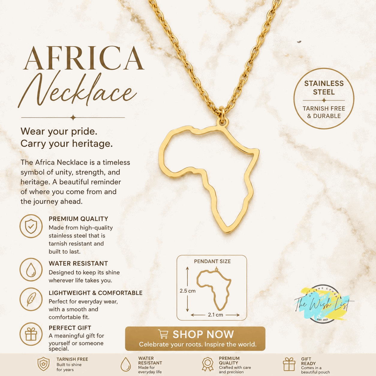 Africa Necklace – Stainless Steel Gold Finish