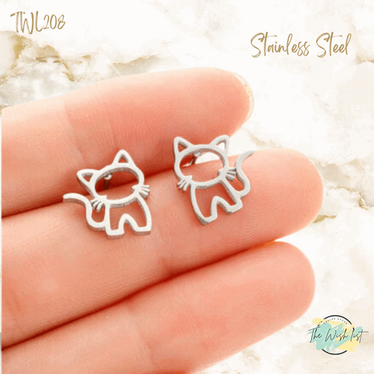 Cat Stainless Steel Stud earrings , Small Stud earrings- Gold & Silver